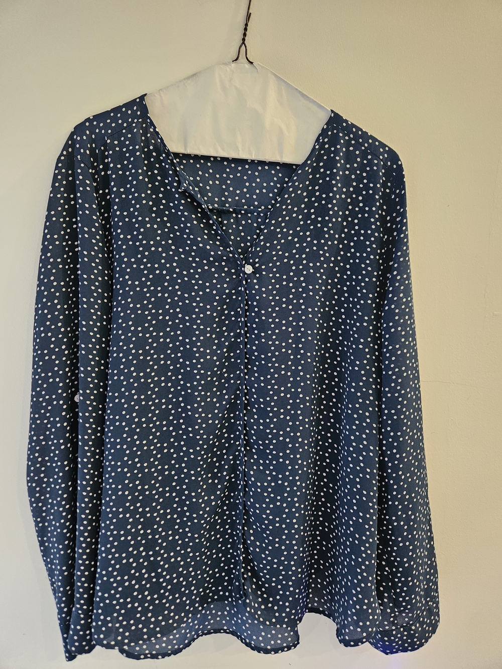 Women’s Navy Blue Polka Dot Long Sleeve Blouse - Picture 1 of 5